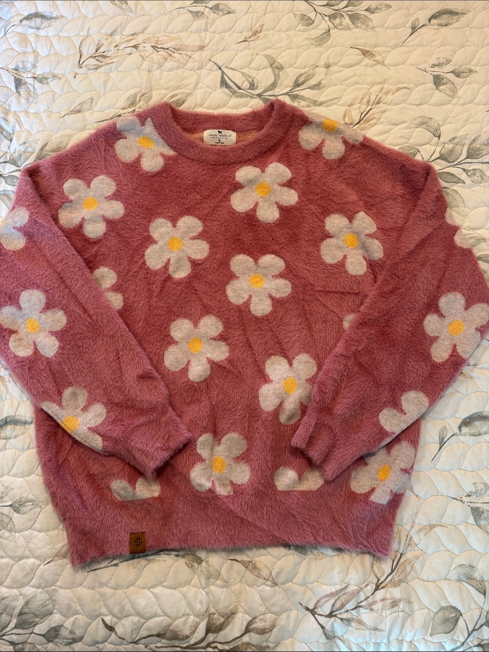 Simply Southern Dusty Rose Floral Plush Crewneck Sweater